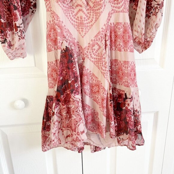 Free People Pink Puff Sleeve Billowy Open Back Mini Dress Women's Size Medium M - Picture 6 of 11